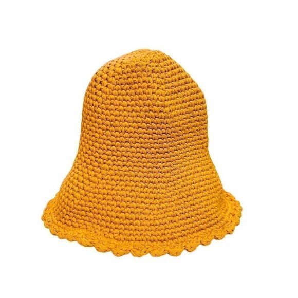Free People Pixie Crocheted Knit Bucket Hat Solid Mustard Yellow - Picture 3 of 7